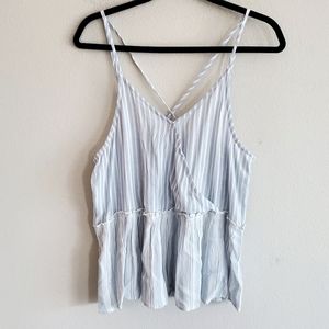 AEO Light Blue Striped Peplum Surplice Tank Top